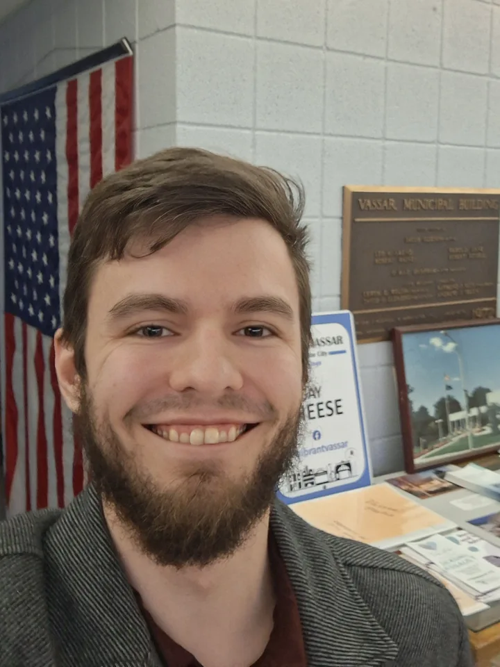 Brendan Johnson at Vassar City Hall during the District 26 listening tour, April 6, 2026